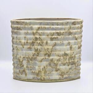 Large Ceramic Planter • 12” Ribbed Stoneware Pot • Neutral Beige Vase